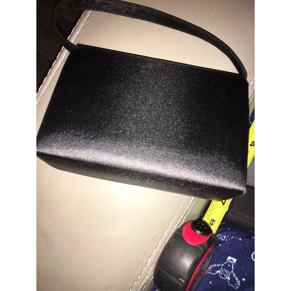 Little Mini Black Purse with Dainty Rhinestone Accent across Bottom of Front Fla - Picture 4 of 11